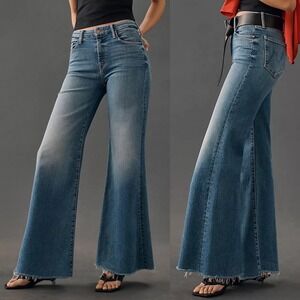 Mother Anthropologie The Roller High Rise Wide Leg Jeans Womens Sz 33 Blue Denim